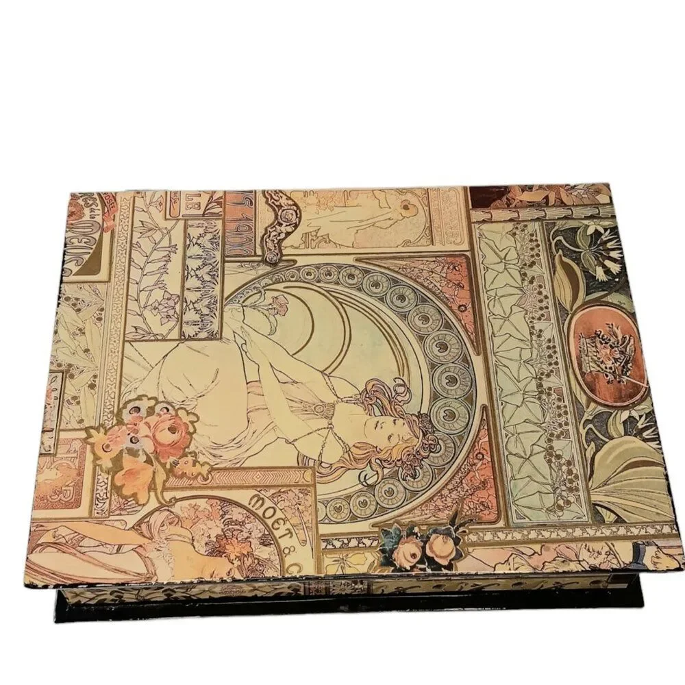 Decoupaged Laquer Box Alphonse Mucha La Peinture Laquered Trinket Jewelry Box